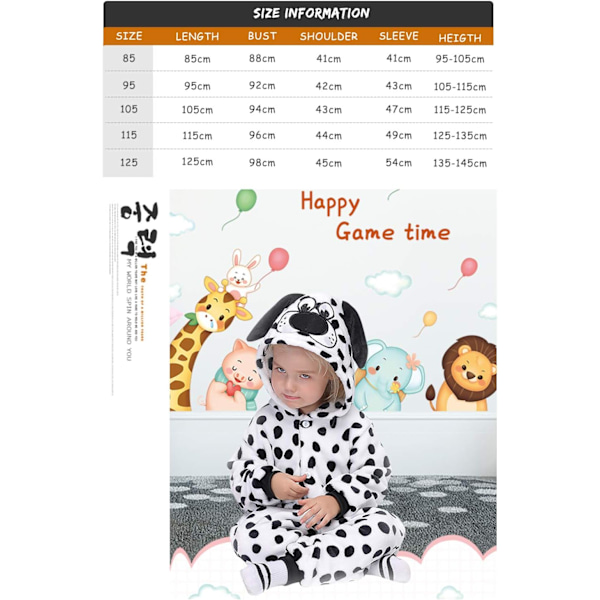 Unisex børnejumpsuits, 2023 kostume dyreonesie natkjole pyjamas hættede nattøj cosplay kigurumi nattøj jul halloween Dalmatians 110