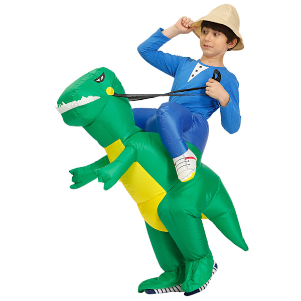 Dinosaur oppustelig dragt til sportspræstationer, ridning dinosaur kostume, Halloween kostume Green dinosaur Children 100-120cm