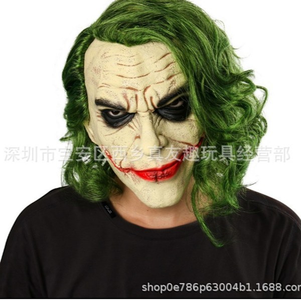 Nøye utvalgt Batman Jack-maske joker-maske Halloween-klovnemaske grønt hår rød nese latex hodedeksel Big Grin Jack