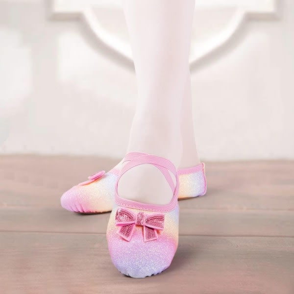 Balettskor f?r flickor Cross Strap Dance Shoes Rainbow 34 Cherry