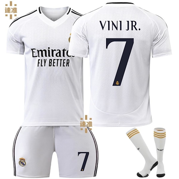 24-25 Real Madrid Vini Jr. 7 Hemmafotbollströja Ny säsong Senaste Vuxna Barn Jersey Fotboll 7 Kids 18(100-110cm)