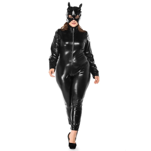 Plus Size Spandex Wetlook Bodysuit Catsuit Jumpsuit kostym XL Cherry