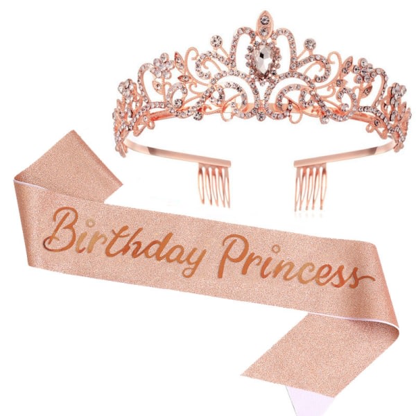 Sash & Crystal Tiara Kit Birthday Crowns Sash Rose Gold