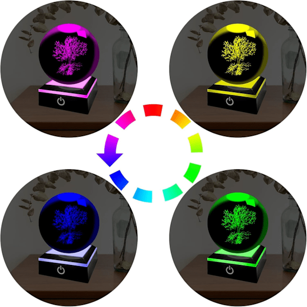 3D Krystallkule Livets Tre Lampe med Skiftende Lysbase, Gave til Alle Livets träd