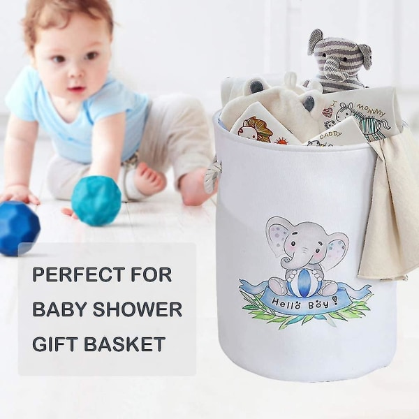 Elefanttvättkorg för barnkammare Stor tygkorg med dragsko för tvätt, barnleksaker, baby (blå elefant)