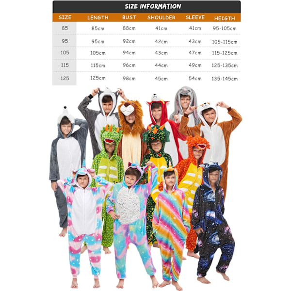 Barn unisex jumpsuits, 2023 kostyme dyreonesie nattkjole pyjamas hettegenser cosplay kigurum nattøy jul Halloween Blackunicorn 130