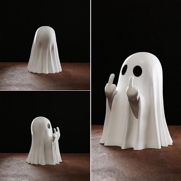 Halloween-aiheinen luova keskisormi-haamu hartsikoristeet haamufestivaali-temppu provosoiva haamu puutarhakoriste käsityöt Hugging love ghost 8CM