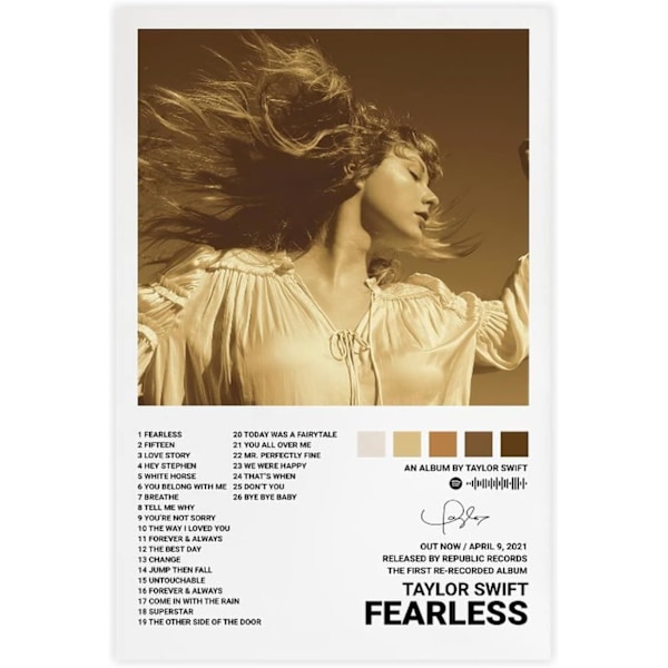 Pop-sanger Taylor Swift lerretplakat for romestetikk Lerret veggkunst soverom FEARLESS FEARLESS 20*30CM