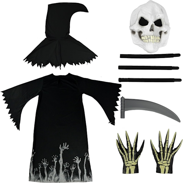 Sensenmann Grim Reaper Barnekostyme, Deluxe Glow in The Dark Phantom Barnekostyme Large ( 10- 12 yrs)