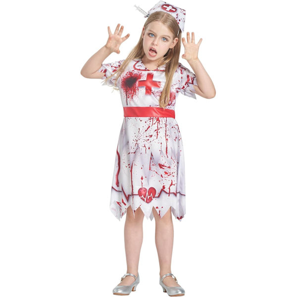 Zombie Halloween-kostyme, jenter gutter kvinner cheerleader videregående skole fange brud sykepleier store barn fantasiantrekk 24 barn sjuksköterska 4-6 ans