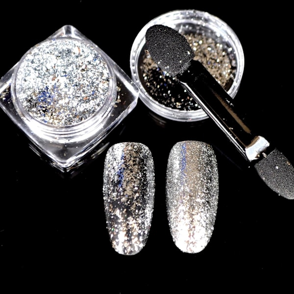 Nye rene sølvflak neglpaljetter ark glitter bling speil negl glitterpulver paljett DIY neglkunstdekorasjon 0,2g