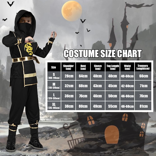 Svart Ninja-kostyme for barn Ninja Deluxe-kostymesett med Ninja-skumtilbehør leker Halloween-kostyme jenter gutt S