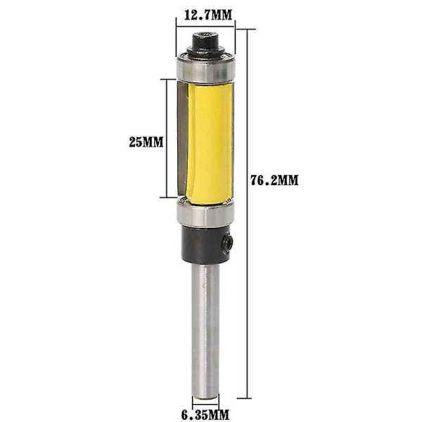 1/4 tum 76,2 mm skaftmönster för flush trim routerbit med topp- och bottenlager (gul)