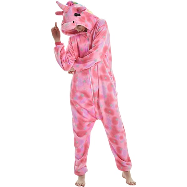 Vuxen Unisex Jumpsuits Kostym Djurkostym Dräkt Kick Suit Nattklänning Pyjamas Huvtröja Nattkläder Cosplay Cartoon Kigurumi Karneval Jul Halloween A-rosa enhörning S