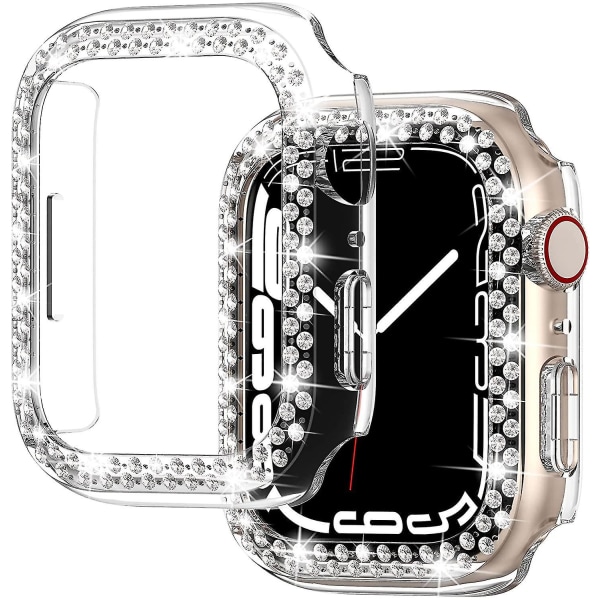 Case kompatibelt för Apple Watch Screen Protector Series 7, PC Hard Edge Cover Diamond Bumper Accessories För Iwatch Women (klar, 45 mm)