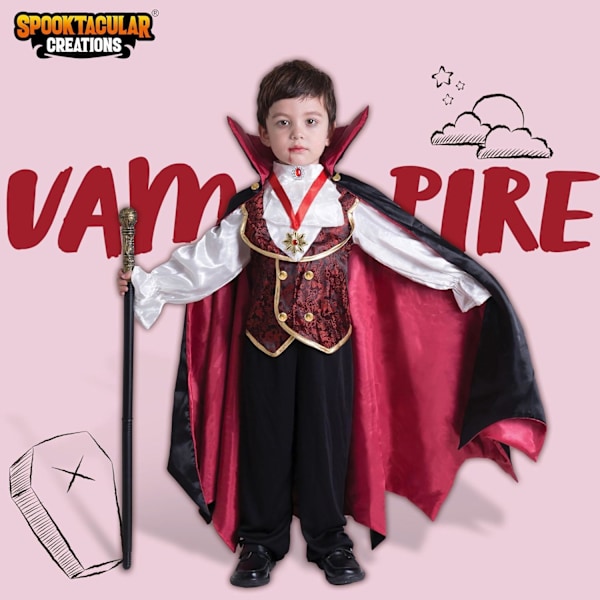 Goottilainen vampyyriasu deluxe-setti pojille, lasten Halloween-juhla lahjat, pukeutuminen, roolileikki ja cosplay 3T ( 5 – 7 yrs)