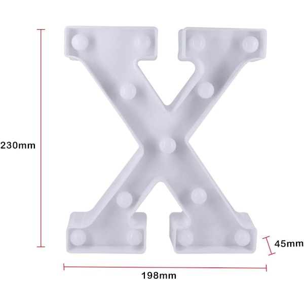LED-bokstavlys for bursdag og bryllupsdekorasjon, batteridrevet (X) X
