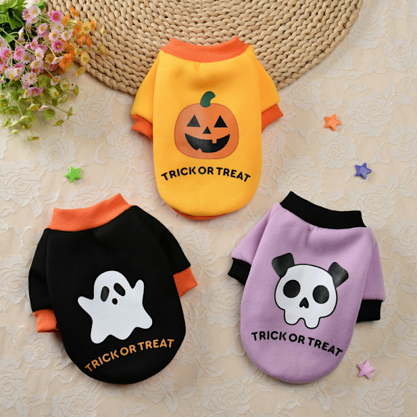 Het erbjudande Halloween pumpa hundkläder skelett husdjur teddy liten hund höstkläder höst och vinter Bichon tröja Purple XL