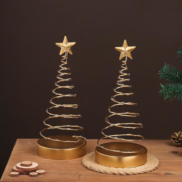 Bordsskiva metall julgranslampa Spiral Smidesjärn Ornament Display Stand, vävd metalltråd Vacker ljus mini julgran, nattljus Chris