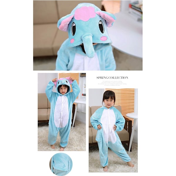 Unisex børnejumpsuits, 2023 kostume dyreonesie natkjole pyjamas hættede nattøj cosplay kigurumi nattøj jul halloween Elefant 110