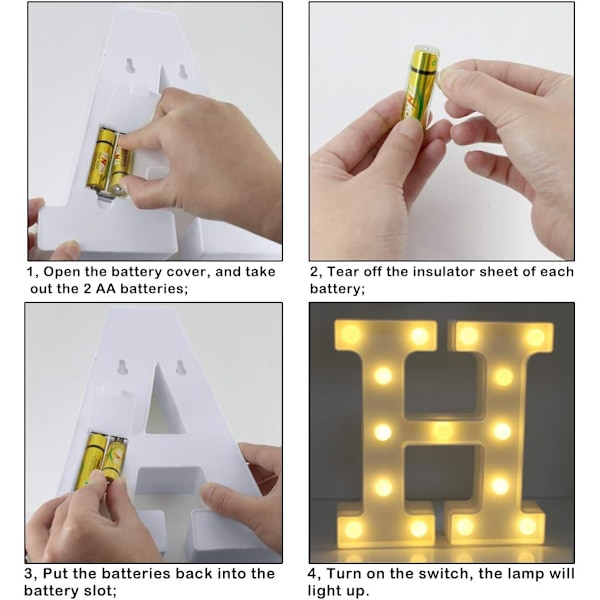 LED-bokstavlys for fester og bryllup, batteridrevet (H) H