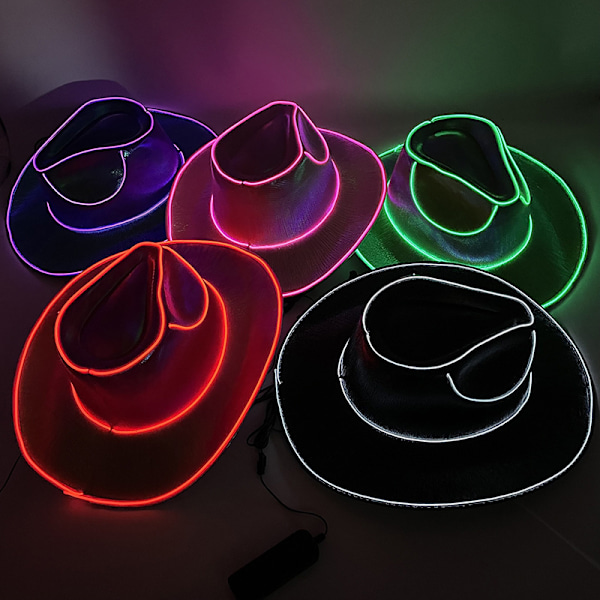 Halloween-hatt med perler, karnevalfest, LED-trådløs fluorescerende fargerik cowboyhatt, lysende hatt, laserfantasi-cowboyhatt Adult black-without light One Size