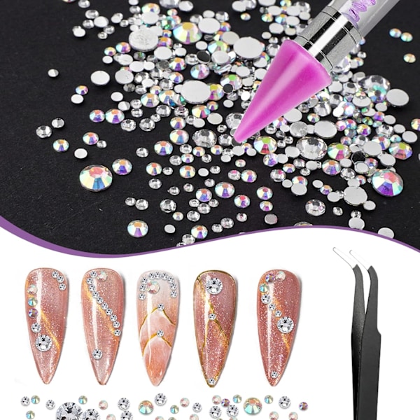 Neglepynt Rhinestones Picker Dotting Pen, Oppgradert dobbeltsidig voksblyant for Rhinestones med 1 pinsett, Nail Art Tools Set for Nail Art DIY-dekorasjon