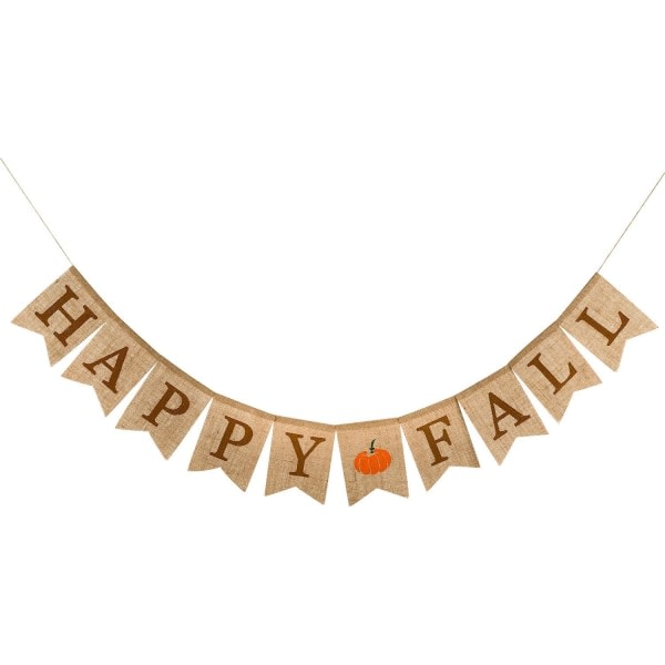 Happy Fall Burlap Banner Harvest Heminredning Bunting Flagga