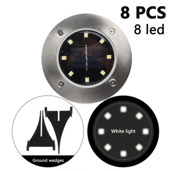 8 Pack Solar Disk Lights 8 LED Solar Ground Lights utomhus Vitt ljus