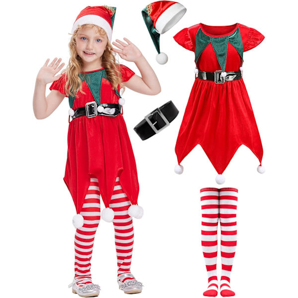 Pojkars & Flickors Jultomte Kostym Med Hatt, Jul Familjepysjamas För Barn Jul Fancy Klänningar 3-8 År Röd älva 7-8 Jahre