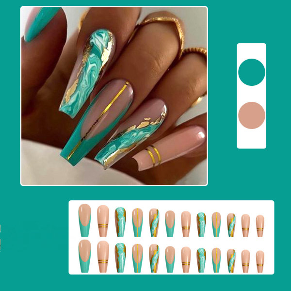 Press-on-naglar Konstgjorda lösnaglar Glänsande Medellängd Full täckning Fake Nail Art -tips med limetikett Nagellim för Nagelsalong Kvinnor och Flickor BSK2603