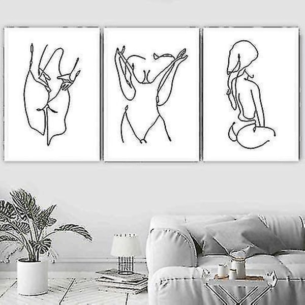 Line Art Print Mode Kvinnor Art Print Set 3 Delar Black & White Print Stick Figure Print