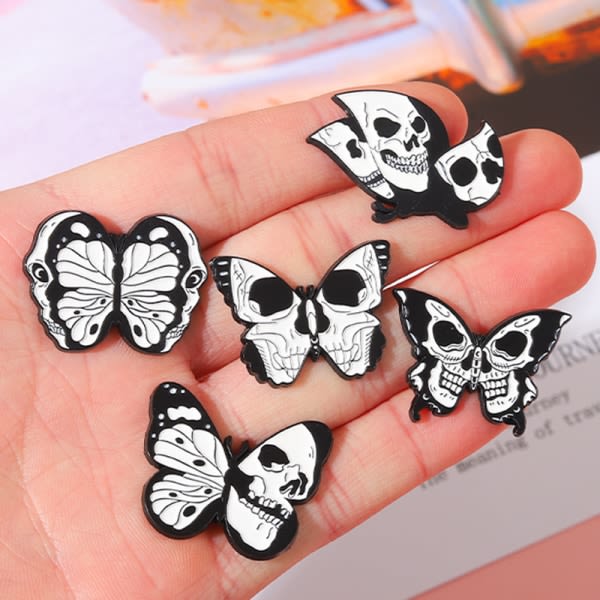 5 delar Punk Skull Butterfly Moth Emalj Pins Skull Moth brosch