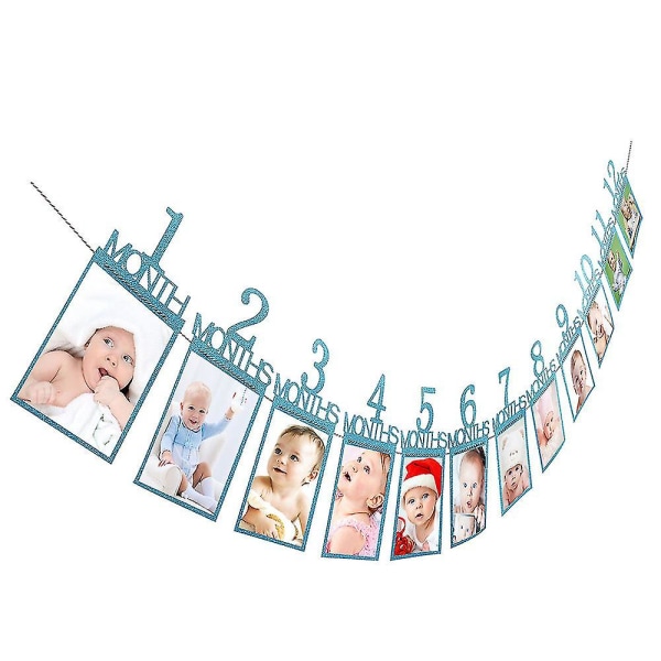Barn födelsedagspresentdekorationer 1-12 månaders fotobanner Månatlig fotovägg