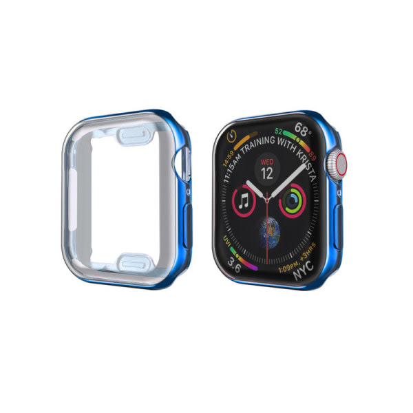 Case kompatibelt med Apple i Watch Series 1/2/3/4/44 med inbyggt sk?rmskydd ih?rdat glas - H?rt PC- case runtom （Bl?）44 mm