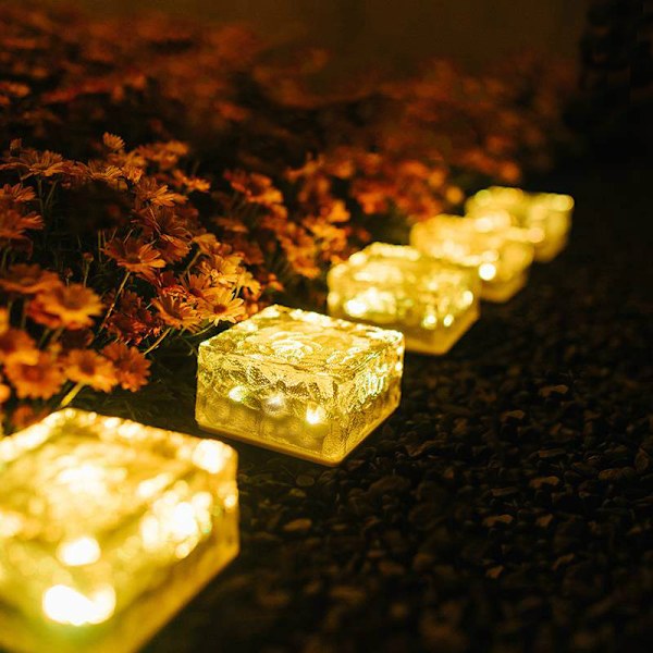 Solcellsdriven LED-isbitljus Imitation Glas Utomhus Innergård Golvtegel Ljus Trädgård Landskapsdekoration Underjordiskt Ljus Campingljus ##Large (6LED) red light##