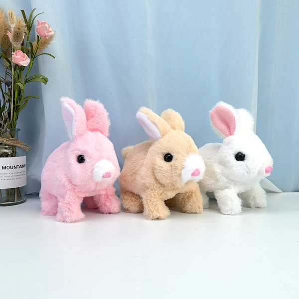 Plysj elektrisk liten hvit kanin simulasjon kjæledyr som kan gå, bjeffe, bevege munnen og riste på ørene langhåret kanin leketøy Bell tie-dye rabbit [red]