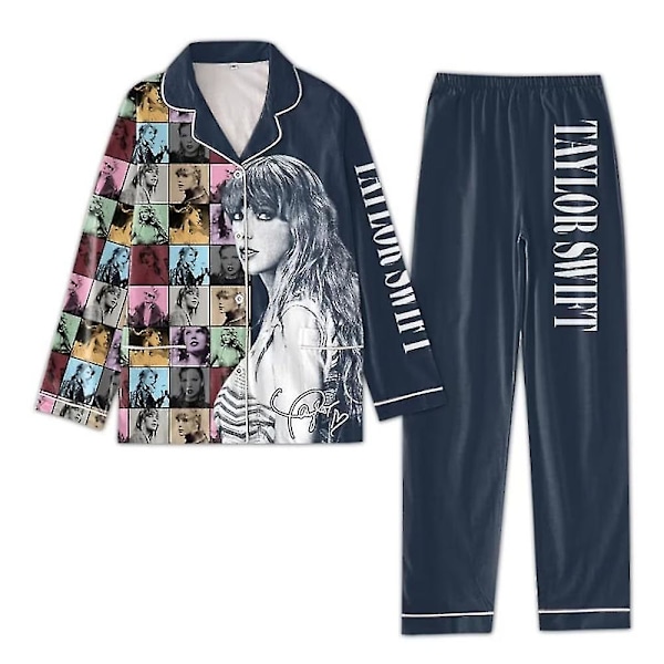 Taylor Swift Julpyjamas Nattkläder Kvinnor 1989 Tröjor och Byxor Pjs Set Knappar Ner Swiftie Nattkläder Fans Loungewear Present E E XL