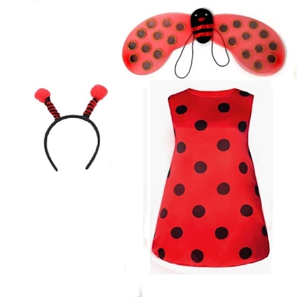 Halloween Voksen Mariehøne Bi Cosplay Party Bi Mariehøne Kostume Vinger Ladybug three piece set M