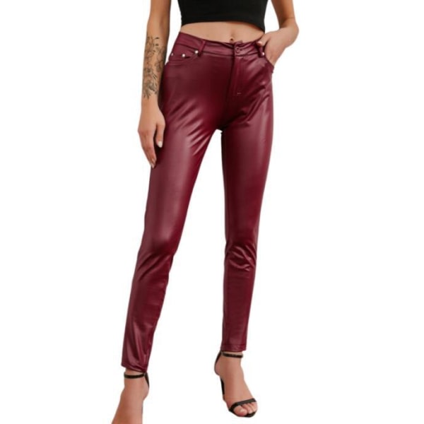 Leggingsbyxor i konstl?der f?r kvinnor vinröd XL Cherry