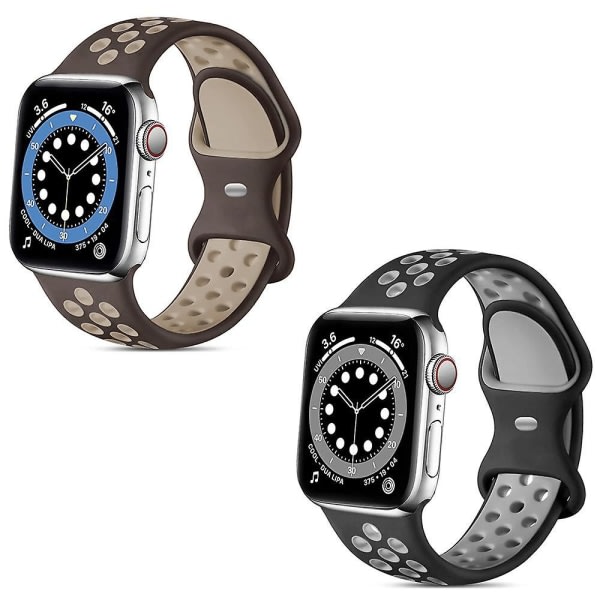 2st sportband som ?r kompatibla f?r Apple Watch -band 42 mm 44 mm 45 mm, andas mjukt silikon Sport Kvinnor M?n Ers?ttningsrem Kompatibel med Iwatch Se