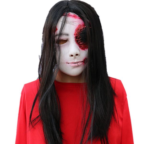 Horror maske script killing NPC mand og kvinde maske hovedbeklædning rum flugt hjemsøgt hus kvindelig spøgelseskjole Halloween dans Black-haired Sadako (including wig)