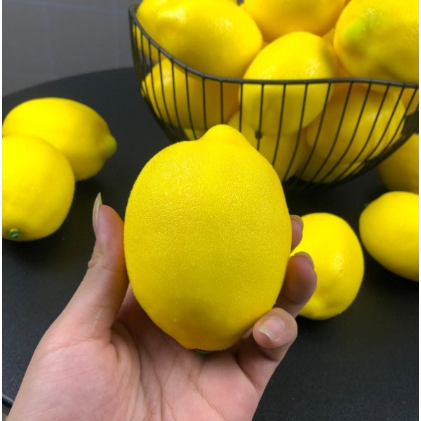 Simuleringscitron, falsk gul citronfruktmodell, fotorekvisita i frigolit (90# gul citronp?se, tv? exemplar),