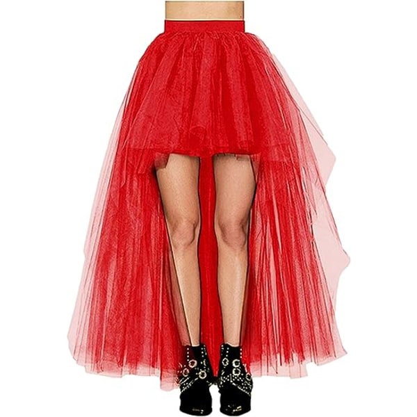 Dam Hi-Lo Long Tutu Tulle Bustle Skirt Elastik midja Festkjol red 2XL Cherry