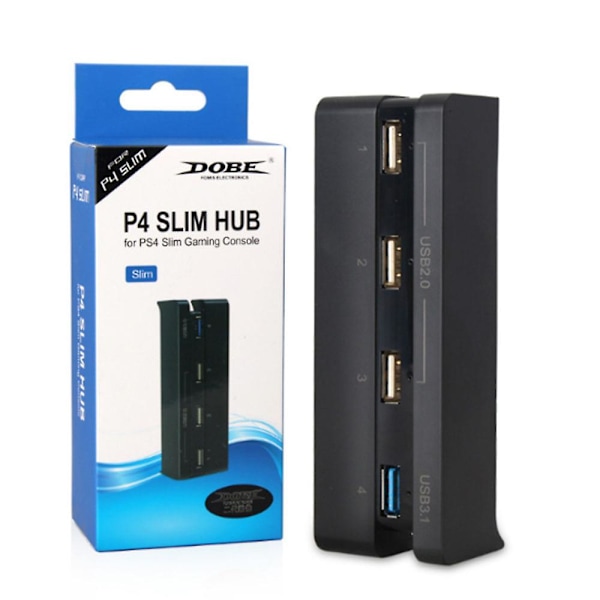 USB Hub til PS4 Slim 4 Port USB Oplader Dock Adapter (1USB 3.0, 3USB 2.0) med LED-indikator til PlayStation 4 Slim