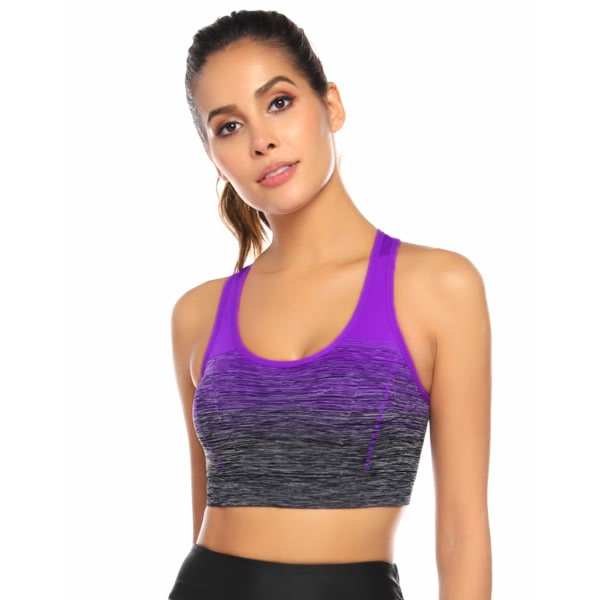 Sport-BH f?r damer Mid Support Wirefree Racerback Workout BH Avtagbar stoppning Yoga Gym Running Crop Top-Lila Cherry