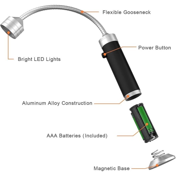 Fireor Barbaccoa Light For Magnetic Base, Superbrillant LED LEDs, 360-graders flexibel svanhals, v?derbest?ndig, Batterier medf?ljer, Weber Grillin
