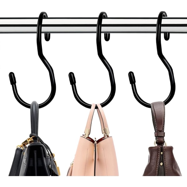 12-pack hängare för garderob, Unik Twist Design Väska Hängare Plånbok Krokar, Stor storlek Garderob Rod Krokar för hängande väskor (svart)