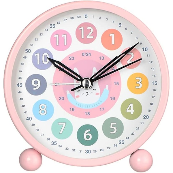 Barn lärande väckarklocka för pojkar/flickor , tysta små söta bordsklockor Batteridrivna , 4 tums analog väckarklocka för sovrum (rosa)