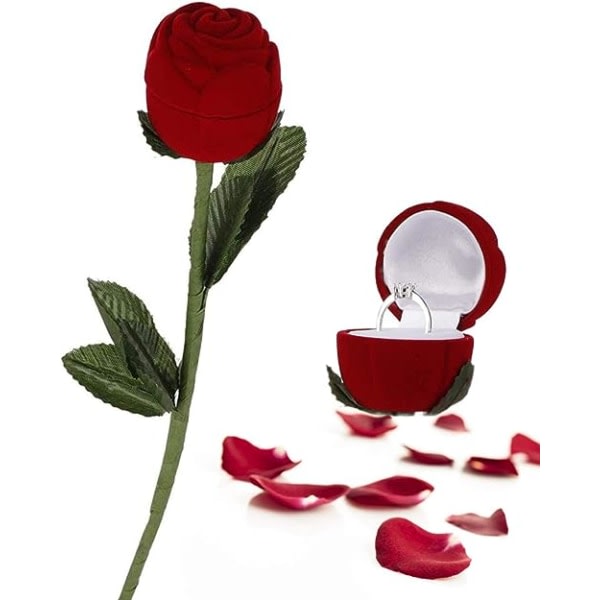 Box f?r ring i form av en romantisk ros, Rose Box f?r vigselring Box Br?llop Romantisk blomma R?d F?r br?llop Alla hj?rtans dag f?rlovning